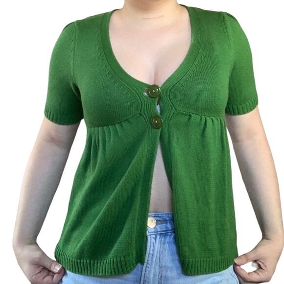 Vintage Sweaters - Vintage Pure Luck Cardigan Short Sleeve Green 2000's Twee Button Up Size S